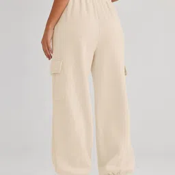 q-rious Women Relaxed Beige Cotton Blend Trousers image 3