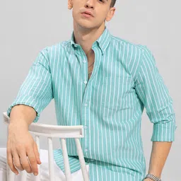 jai textiles Men Slim Fit Striped Mandarin Collar Casual Shirt-picture-11