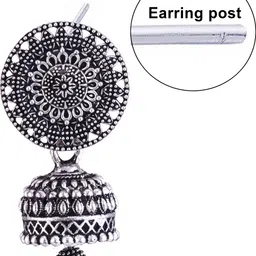 divastri silver earrings jhumki combo oxidised earrings jhumka south indian temple party Beads, Pearl, Cubic Zirconia, Diamond Brass, Enamel, Copper, Zinc, Stone, Silver Drops & Danglers, Chandbali Earring, Earring Set, Jhumki Earring image 3