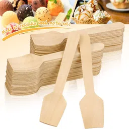 asha traders Disposable Mini Wooden Tasting Spoons for Ice Cream Disposable Wooden Ice-cream Spoon Set image 2