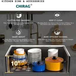 chirag Kitchen Sink 21x18x10 Single Bowl, 21 Inch, SS304, 16-Gauge Stainless Steel Sink CHM2118H | HANDMADE SINK WITH FRUIT BASKET & PVC PIPE | PREMIUM QUALITY | Vessel Sink image 4