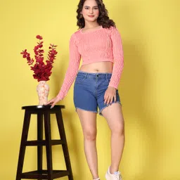 metronaut Party Regular Sleeves Self Design Women Pink Top-picture-13