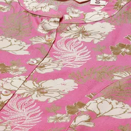 Divena Pink & Beige Floral Print Roll-Up Sleeves Shirt Style Top image 2