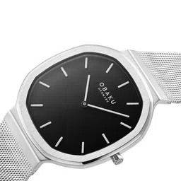 Obaku Men Black Brass Dial & Silver Toned Bracelet Style Straps Analogue Watch V253GXCBMC image 2