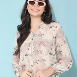 Crimsoune Club Floral Print Mandarin Collar Shirt Style Top-image-4