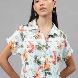 Latin Quarters Floral Print Shirt Collar Extended Sleeves Shirt Style Top-image-68