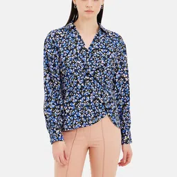 Kazo Floral Printed Shirt Collar Cuffed Sleeves Satin Shirt Style Top-picture-10