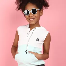 V-Mart Girls Colourblocked Hooded Cotton Shirt Style Top-picture-49