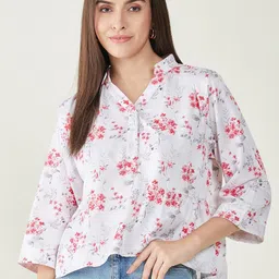 Bitterlime Floral Printed Shirt Style Top image 1