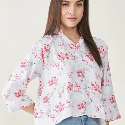 Bitterlime Floral Printed Shirt Style Top image 5