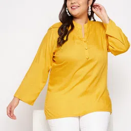 VINAAN Plus Size Mandarin Collar Bell Sleeve Shirt Style Top image 5
