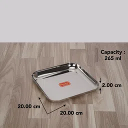 sumeet Stainless Steel Big Square Shape Dinner Plate / Lunch - Meal Plate Set-4pcs,25cm Dinner Plate image 4