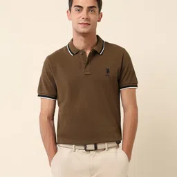u.s. polo assn. Men Solid Polo Neck Pure Cotton Brown T-Shirt-picture-29