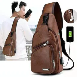 glorify global Brown Men & Women Sling Bag Premium Brown Crossbody Bag with Earphone & USB Port-picture-23