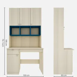 woodbuzz Fusion Hutch Cabinet in Beige Teak & Blue Finish image 2