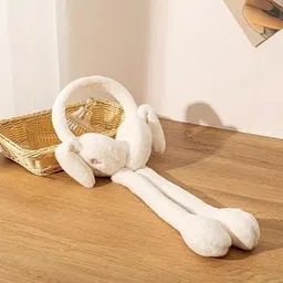 hosvin Bunny Ear Plush Earmuffs with Moving Ears | Soft Winter Cap for Girls Ear Muff image 2
