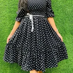 Women Fit and Flare Black, White Midi/Calf Length Dress-image-20