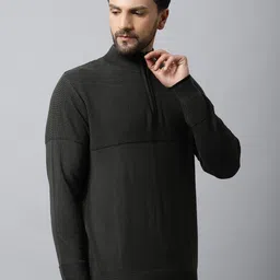 cantabil Men Self Design High Neck Green Sweater image 4