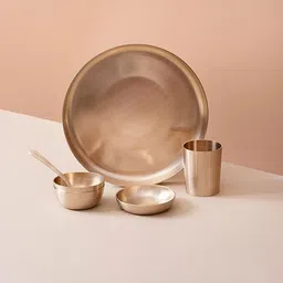 rammetals Bronze 36-Piece Kansa Dinner Set | Matte Finish | 6 Plate (10.5" Thali) Dinner Set image 2