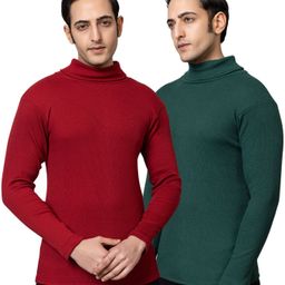 bab Men Solid High Neck Maroon, Green Sweater-picture-34