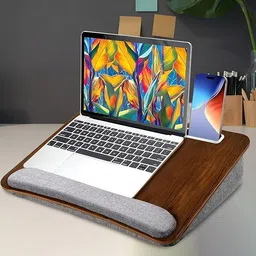SCAROAL Ergonomic Laptop Desk with Soft Cushion Pillow | Wooden Top, Built-in Handle Ergonomic Laptop Desk with Soft Cushion Pillow | Wooden Top, Built-in Handle Wooden Floor and Desk Stand Rotatable Laptop Stand with Adjustable Height Compatible with Universal Laptops-picture-43