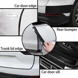 allure auto HI-Gloss Black Carbon Fiber Style Waterproof Car Seal Strip Door Edge Cover Guard Strips Entry Sill Guard Scuff Plate Protectors Universal Anti-Scratch Step Decoration Cover Tape -5 M Car Beading Roll For Door image 3