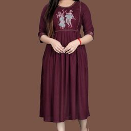 dichika enterprise Women Fit and Flare Maroon Midi/Calf Length Dress-picture-32