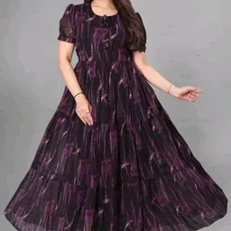 vanray fashion Women Gown Multicolor Ankle Length Dress image 1