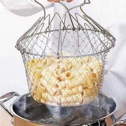 vcart Stainless Steel Chef Basket Foldable Cooking Basket Mesh Magic Frying Basket Stainless Steel Fruit & Vegetable Basket-picture-14