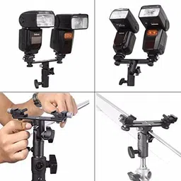 MILLETS E Type Adjustable Double Flash Bracket Dual Hot Shoe Speedlight Umbrella Holder Flash Shoe Adapter image 2