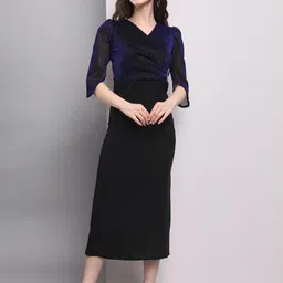 yovina Women Bodycon Blue Below Knee Dress-picture-13