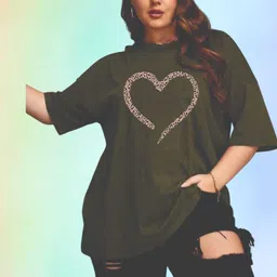 v-mens Women Printed Round Neck Cotton Blend Green T-Shirt-picture-10