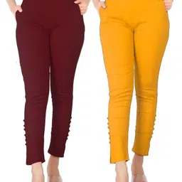 sujata fashion Pack of 2 Women Slim Fit Maroon, Yellow Lycra Blend Trousers-picture-28