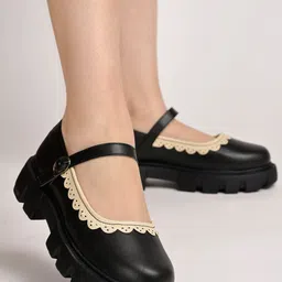 shoetopia Round Toe Black Mary Janes Bellies For Women & Girls For Women image 3