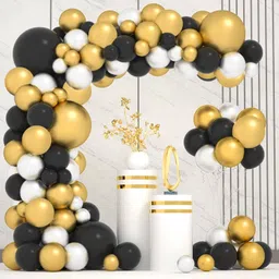 bash n splash Solid Premium Quality Black white with Golden chrome balloons birthday anniversary Balloon-picture-26