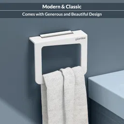 plantex High Grade Acrylic Square Towel Ring / Napkin Ring / Towel Stand Silver Towel Holder Bathroom Accessories for Home White Towel Holder image 2