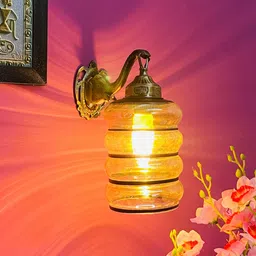 foziq Gold & Black B22 holder Metal & Glass Uplight Wall Scone image 1