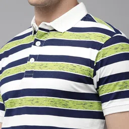 provogue Men Striped Polo Neck Cotton Blend Multicolor T-Shirt image 3