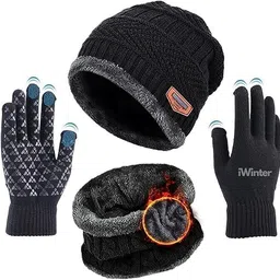 happenwell Woolen Winter Cap for Men Woolen Cap for Women & Men in Winter Riding Gloves image 1