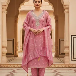 sys brand - shop your style Unstitched Chanderi Salwar and Dupatta Material Embroidered image 5