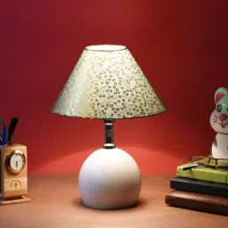 foziq White Metal & Cotton Green & Gold Colour Table Lamp image 1