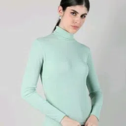 hoc Women Solid High Neck Light Green Sweater image 1