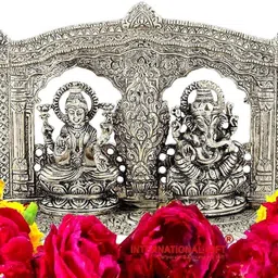 international gift Silver Plated Laxmi Ganesh Idol Statue With Box & Bag | For Pooja, Mandir Decorative Showpiece-18 cm image 5