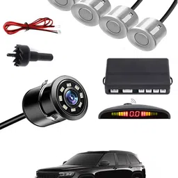 maties Car Parking Sensors - Set of 4 with Reverse Parking Camera (Silver)-120 Reversing Electromagnetic Parking Sensors With Camera-120 Parking Sensor image 1