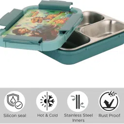 yuiop - Food Addict Stainless Steel Tifinbox - With 3 Compartments - Leakproof 3 Containers Lunch Box image 4