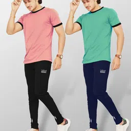 vebnor Pack of 2 Men Solid Black, Blue Track Pants image 3