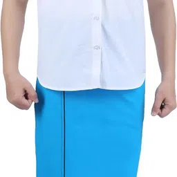Prakasam Cotton Men's Sky Blue Colour Flexi Size Welcro Readymade with pocket Solid Men Dhoti image 4
