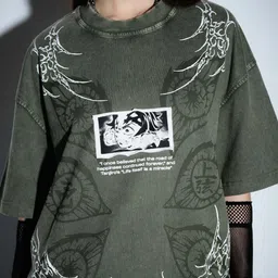 bonkers corner Women Solid Round Neck Pure Cotton Green T-Shirt image 3