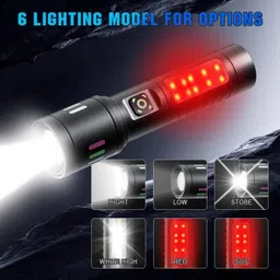 finaro Rechargeable Torch Emergency Light With 4 Mode Light Type C Fast Charging 3 hrs Torch Emergency Light image 3