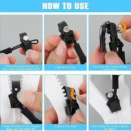 sipzy 3 Sets Instant Zipper Repair Kit Zipper Pull Black Plastic, Metal Open-ended Zipper image 3